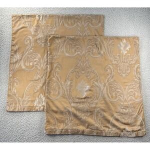Between The Sheets‎ Olivia Oliver Euro Shams (2) Gold Damask Cotton Italy Luxury